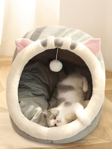 PUXING Cat Bed for Indoor Cats Cat Cave Bed Cat House Cat Tent Hideaway Pod for Indoor Cats Felt Kitten Beds Covered Cat House for Ultimate Cozy Comfort(Size:M)
