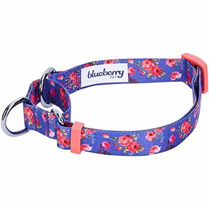 Blueberry Pet Spring Scent Inspired Rose Print Martingale Safety Training Dog Collar, Irish Blue, Large, Heavy Duty Adjustable Collars for Dogs - color: Irish Blue, size: Large