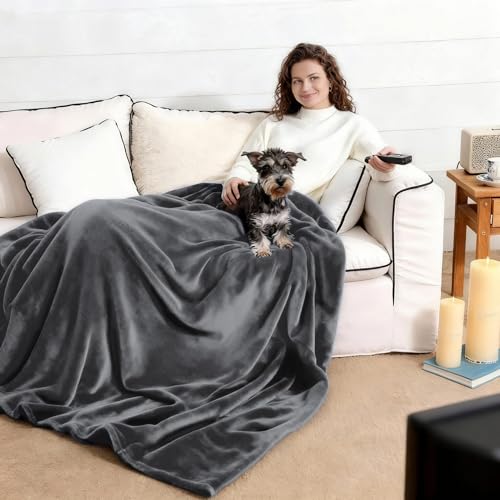 100% Waterproof Blanket Queen Size Cover for Bed, Reversible Fleece Love Blankets, Spill-Proof Dog Pads for Camping, Travel, Dark Grey/Light Grey 80x90 inches - color: Dark Grey/Light Grey, size: 80"x90"