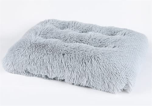Long Plush Calming Pet Bed Cuddler Pet Bed for Dogs and Cats Fluffy Faux Fur Dog Bed with Anti Slip Bottom Machine Washable Pet Sleep Bed Crate Mat Light Grey M - color: Light Grey, size: M(25"x19"x4")