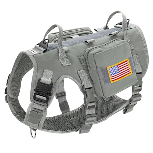 Dog Harness Medium Sized,Tactical Dog Harness with Handle,No Pull Military Style Service Dog Vest with Pockets Adjustable for Medium Dogs,Gray,Chest 17-25" - color: Gray, size: S:Chest 17-25",Fit 20-35lbs