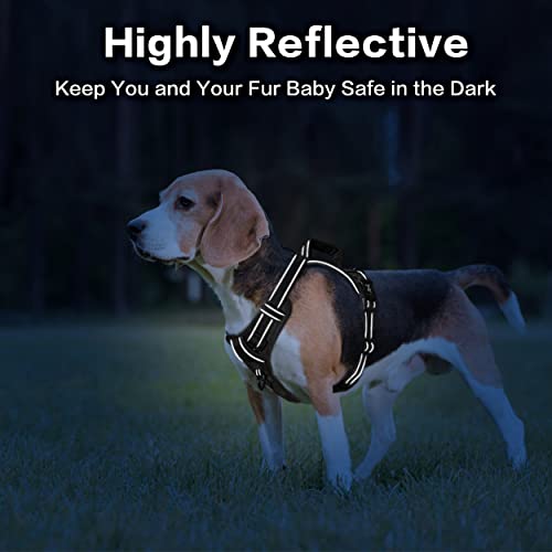 PoyPet No Pull Dog Harness, No Choke Front Clip Reflective Dog Vest with Soft Padded Vertical Handle, 3 Leash Attachments for Small Medium Large Dogs (Black,XL) - color: Black, size: Extra Large