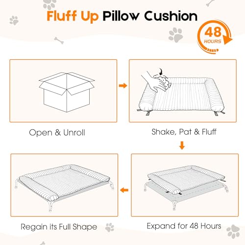 Elevated Dog Bed with Removable Fluffy Pillow Cushion, Raised Pet Cot Washable Bolster, Dog Couch Sofa, Anti Slip Feet, Breathable Mesh, Cream, 43"×32" - color: cream, size: L(43"×32"×8")