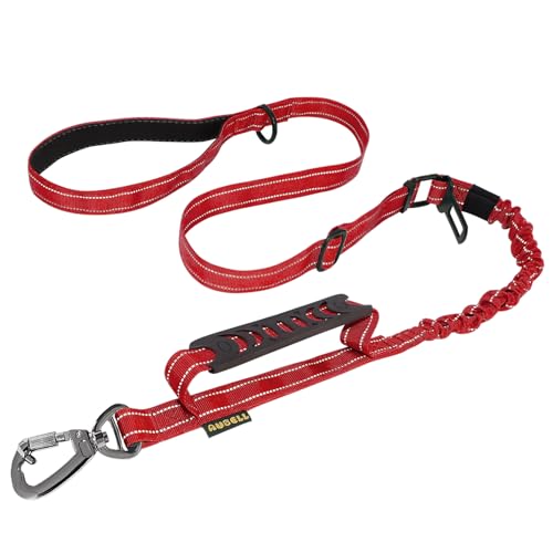AUBELL Tactical Dog Leash Heavy Duty,4-6ft Reflective Strong No Pull Bungee Leash for Medium Large Dogs with Comfortable Padded Double Handle,Car Seat Belt,360 Degree Rotating Carabiner,Red - color: M/L-Red(4-6FT)