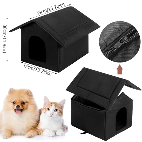 Soaoo 3 Pcs Cat Houses for Outdoor Stray Cats Shelter Weatherproof Outside House Indoor Foldable Pet Cave with Tent Stakes for Wild Animal Dogs(Pure Black Style) - style: Pure Black Style