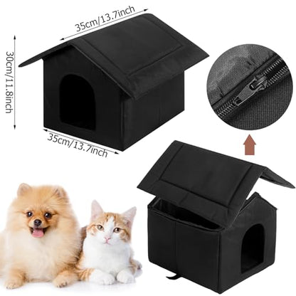 Soaoo 3 Pcs Cat Houses for Outdoor Stray Cats Shelter Weatherproof Outside House Indoor Foldable Pet Cave with Tent Stakes for Wild Animal Dogs(Pure Black Style) - style: Pure Black Style