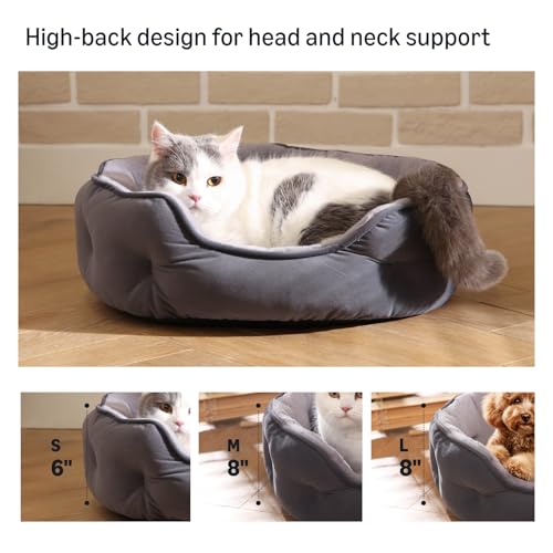 Amazon Basics Round Dog Bed for Small Dogs, Cat Beds for Indoor Cats, Washable Puppy Bed with Soft Plush Cushion, Anti-Slip Bottom, 20x19x6 Inches, Gray - size: S-20"×19"×6"