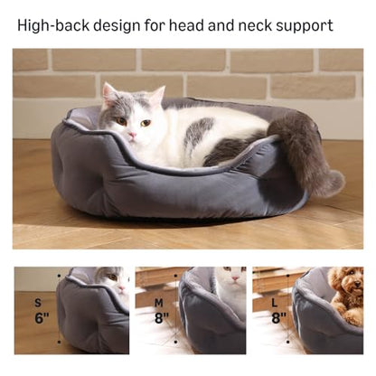 Amazon Basics Round Dog Bed for Small Dogs, Cat Beds for Indoor Cats, Washable Puppy Bed with Soft Plush Cushion, Anti-Slip Bottom, 20x19x6 Inches, Gray - size: S-20"×19"×6"