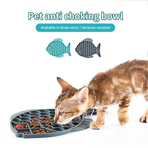 Slow Feeder Cat Bowls, 2 Pack Fish-Shaped Silicone Puzzle Feeders for Healthy Eating & Anxiety Relief - Lick Treat Mat for Dogs & Cats (Blue+Grey)