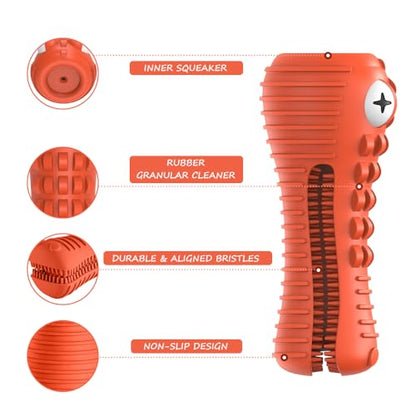 Cutiful Dog Toys for Aggressive Chewers Large Medium Breed, Indestructible Dog Chew Toys, Squeaky Interactive Tough Extremely Durable, Dogs Toothbrush Toys to Keep Them Busy - color: orange