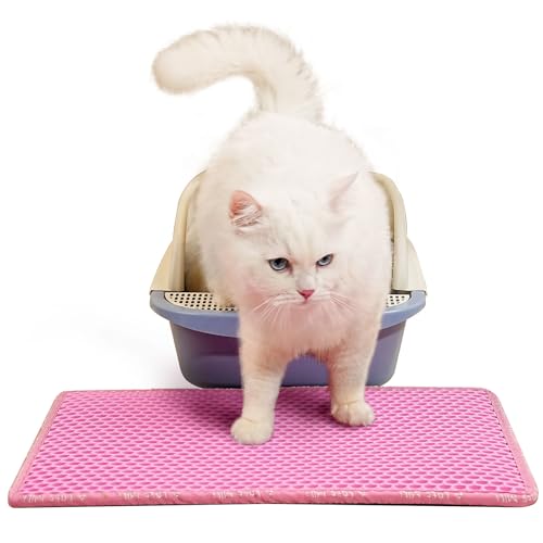 Cat Litter Mat, 21 x 14 Inches Large Honeycomb Double Layer Cat Litter Trapping Mat, Non Slip Waterproof Urine Proof Cat Litter Box Mat, Kitten Supplies and Essentials, Pink - color: Pink