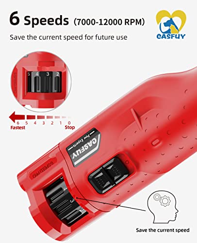Casfuy Dog Nail Grinder Quiet - (45db) 6-Speed Pet Nail Grinder with 2 LED Lights for Large Medium Small Dogs/Cats, Professional 3 Ports Rechargeable Electric Dog Nail Trimmer with Dust Cap(Red) - color: Red