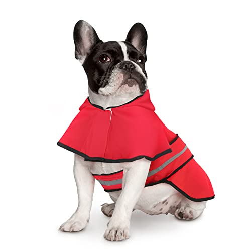 HDE Dog Raincoat Jacket Reflective Adjustable Hooded Pet Poncho Rain Coat with Leash Hole for Small to X-Large Dogs Red - S - color: Red, size: Small
