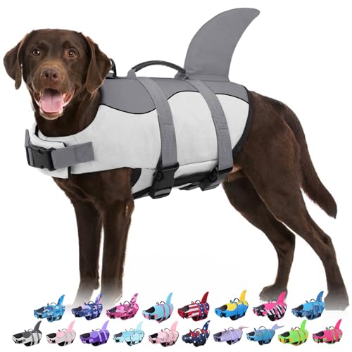 Dog Life Jacket - Shark Life Vest for Swimming Boating - Reflective Lifejacket Swimsuit for Small Medium Large Dogs - High Buoyancy Lifesaver Preserver with Rescue Handle, Grey Shark XS - color: Grey Shark, size: X-Small