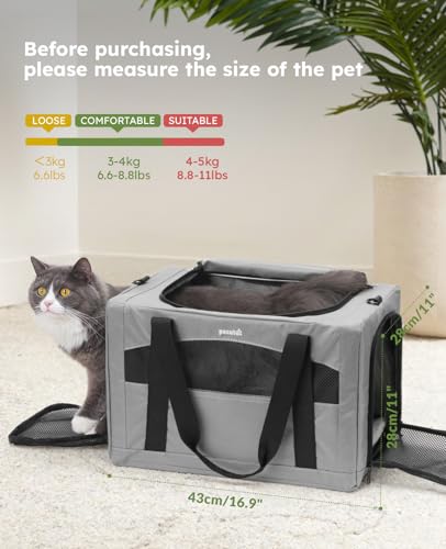 Pecute Cat Carrier Stable, Pet Carrier with Hidden Anxiety Relief Partition & Stable Steel Frame, Safe Cat Carrier for Car Travel, Soft-Sided Dog/Cat Carrier Bag for Pets Up to 11lbs, Gray - color: Gray Regular