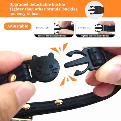 Cat Collar Breakaway with D-Ring and Safety Buckle, Adjustable, Soft Sheep Leather and Lightweight for Kittens and Small Pets (Neck Fit 7.5"-11", Black) - color: Black（7.5" - 11"）