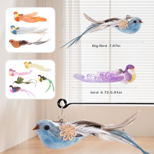 10PCS Cat Bird Toy Refills Feather Cat Wand Attachments with Bell, Interactive Cat Toys for Indoor Cats Kittens, Kitty - color: 10PCS Birds