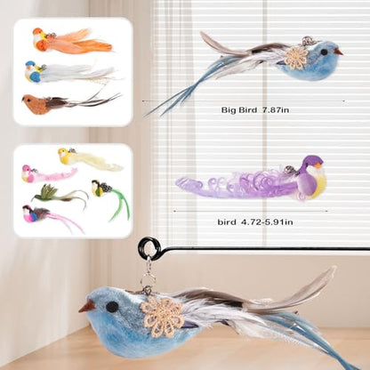 10PCS Cat Bird Toy Refills Feather Cat Wand Attachments with Bell, Interactive Cat Toys for Indoor Cats Kittens, Kitty - color: 10PCS Birds