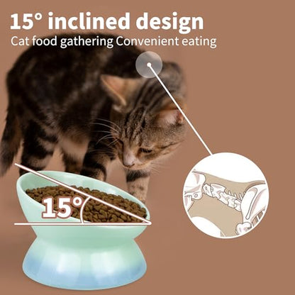 Cute Ceramic Tilted Food Bowls for Indoor Cats Cat Bowl Elevated Cat Bowls Whisker Friendly 6.1 Inch Wide 15° Raised Kitten Supplies Dishwasher and Microwave Safe Blue Cats Water Bowl - color: Blue Ceramic Elevated Cat Bowl