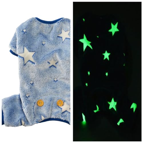 Plush Dog Pajamas Glow in The Dark Dog Jumpsuit 4 Legged Onesie for Small Medium Dog Cat, Blue Star S - color: Blue Star, size: Small