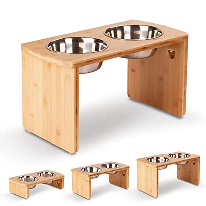 Elevated Dog Bowls, Bamboo Raised Dog Bowl for Large Dogs, with 2 Stainless Steel Bowls (13'' Tall-68oz Bowl) - color: Natural, size: X Large: 13'' Tall-68oz Bowl