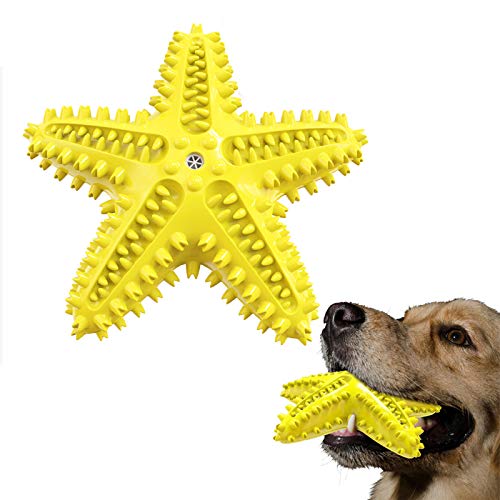 Squeaky Dog Toys - Starfish Natural Teeth Cleaning Toy for Small & Medium Dogs - Yellow - color: Starfish Yellow