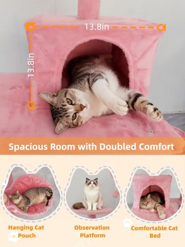 Cat Tree 60.63 inches Cat Tower for Indoor Cats, Multi-Level Cat Condo Furniture with Scratching Posts, Plush Perches, Activity Center with Cozy Basket & Hammock for Cats (Pink) - color: Pink