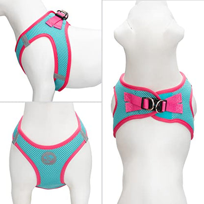 PHOEPET Step-in Dog Harness,Reflective Adjustable Dog Vest Harness, Soft Pet Walking Jacket with 2 Metal Leash Hooks for Dog and Cat(Mint Green Base & Pink Straps,L) - color: Mint Green Base & Pink Straps, size: L (Neck: 12-13.5”,Chest: 16-18”)