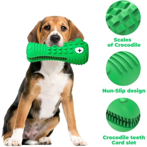 Dog Chew Toys for Aggressive Chewers – Alligator Dog Chew Toy for Large, Medium & Small Dogs – Tough Natural Rubber for Teeth Cleaning – Squeaky Interactive Dog Toys to Keep Them Busy