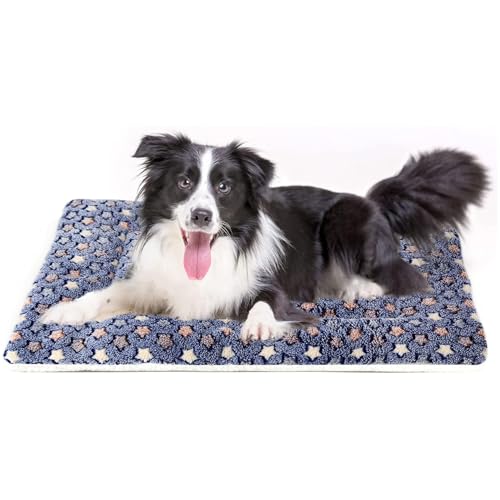 Mora Pets Dog Bed Crate Pad Ultra Soft Pet Bed with Cute Star Print Washable Crate Mat for Large Medium Small Dogs Reversible Fleece Dog Crate Kennel Mat Cat Bed Liner 35 x 22.8 inch Dark Blue - color: Dark Blue, size: 36-Inch