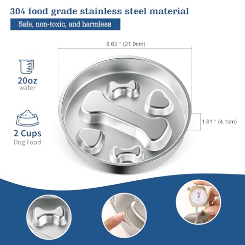 Stainless Steel Slow Feeder Dog Bowls – Non-Slip Metal Dog Bowl for Large & Medium Breeds, Puppy Puzzle Feeder – 2 Cup Capacity for Small to Big Pets – Durable Slow Feed Dog & Cat Food Dish - color: Bone&Heart