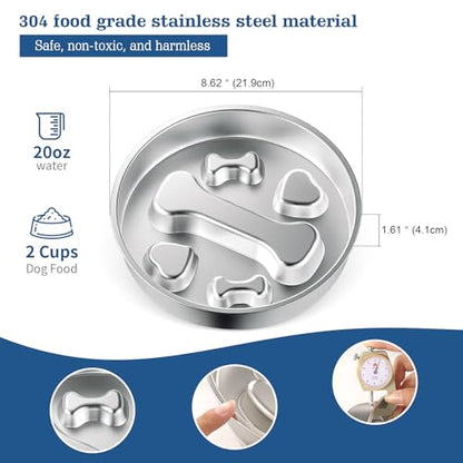 Stainless Steel Slow Feeder Dog Bowls – Non-Slip Metal Dog Bowl for Large & Medium Breeds, Puppy Puzzle Feeder – 2 Cup Capacity for Small to Big Pets – Durable Slow Feed Dog & Cat Food Dish - color: Bone&Heart