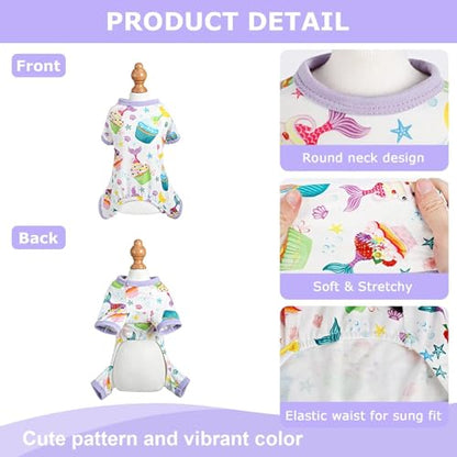 Dog Pajamas for Small Dogs, Soft Thin Pjs Jammies Cat Doggie, Summer Pet Cute Puppy Clothes Outfits Dogs Boy Girl(Mermaid Cake,XS) - color: Mermaid Cake, size: X-Small (Chest 11.8 in)