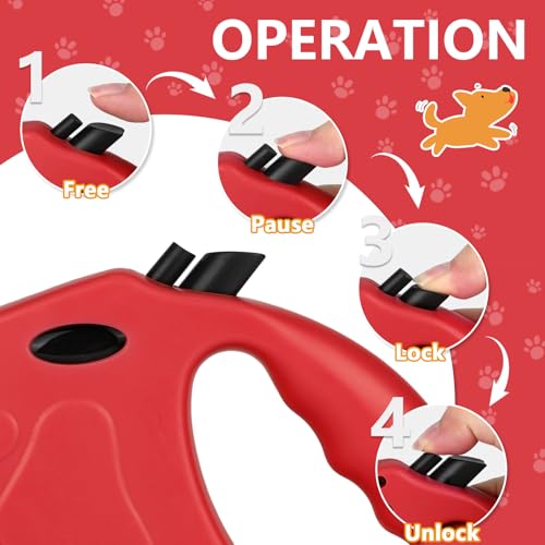 Retractable Dog Leash, 16ft Dog Walking Leash for Small Dogs up to 77lbs, Non-Slip Handle - Red - color: Red