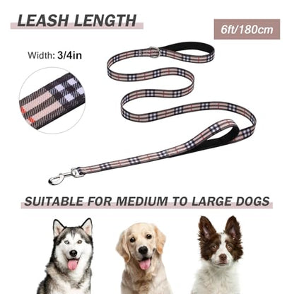 Hikiko 6 Foot Double Handle Small Dog Leash, Padded Pet Leash Traffic Handles for Walking Training (Beige Plaid, 6ft) - color: Beige Plaid, size: 3/4 in x 6 ft