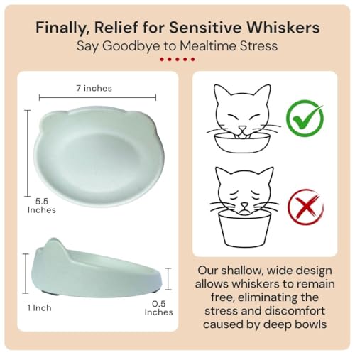 7 Ruby Road Anti Whisker Fatigue Cat Bowls Set of 2 - Wide Shallow Cat Food Bowls for Indoor Cats, Non-Slip Cat Dishes