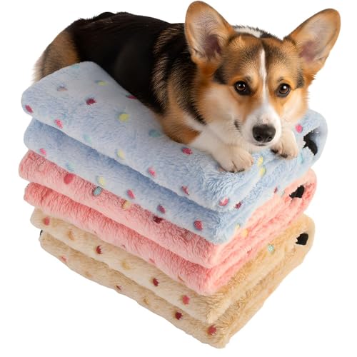 Three Piece Pet Blanket Set for Dogs Cats Soft Comfy Puppy and Kittens Bed Blanket Fluffy Fleece Pets Throw with Cute Patterns (Large 41x30 inch, Colored Dots) - color: Colored Dots, size: Large-41x30 inch