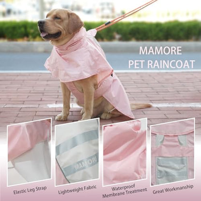 Adjustable Dog Raincoat, Waterproof Dog Rain Jacket for Small Medium Large Dogs,Reflective Lightweight Pet Rain Coat with Leash Hole(Pink&White, Medium) - color: Pink&White, size: Medium(13-22lb)