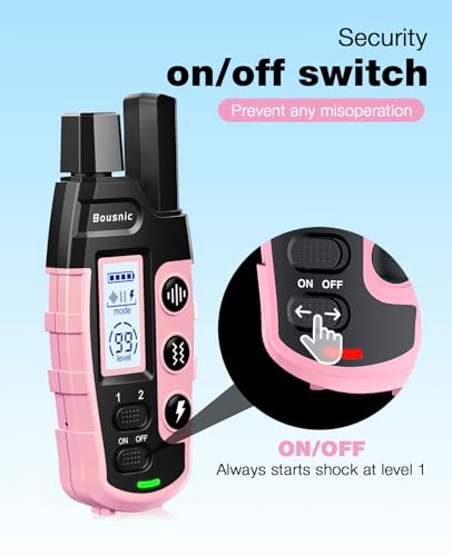 Bousnic Dog Shock Collar - 3300Ft Dog Training Collar with Remote for 5-120lbs Small Medium Large Dogs Rechargeable Waterproof e Collar with Beep (1-8), Vibration(1-16), Safe Shock(1-99) (LightPink) - color: Pink