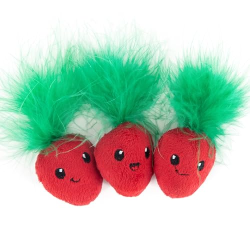 Catstages Strawbabies 3-Pack Catnip Cat Toys for Dental Health, Feather & Crinkle Teething Toys for Kittens and Indoor Cats, Interactive Play, Pink - color: Strawbabies, size: One-Size