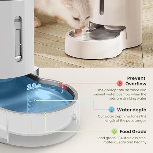 CZPET Automatic 4L/135Oz/1Gal Cat Water Dispenser with Stainless Steel Bowl, Gravity Waterer for Small Medium Dog Puppy Kitten (White) - color: White