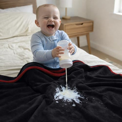 Waterproof Throw Blanket – Leakproof, Spill-Proof Flannel Blanket for Bed, Couch, Kids & Pets Protection, Reversible Water-Proof Design (Passion Red & Midnight Black, Throw) - color: Velvet Red/Obsidian Black, size: Throw