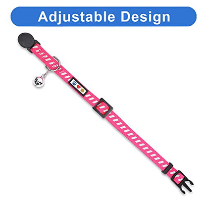 Pawtitas Personalized Pink Reflective Cat Collar – Adjustable Custom Collar with Safety Buckle, Removable Bell, and Engraved Name & Phone Number for Kittens and Adult Cats - color: Personalized Pink