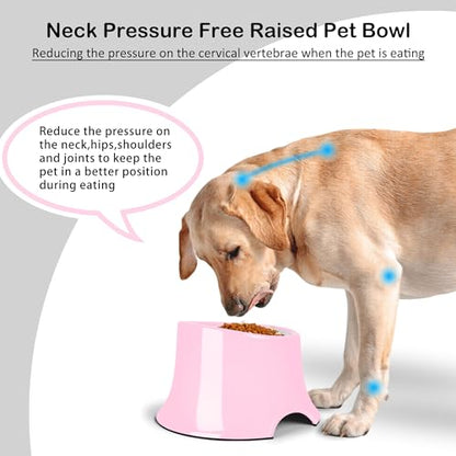 Tilted Elevated Dog Bowls Non-Slip & Non-Spill Pet Feeder with Elevated Detachable Melamine Stand, High Capacity Tilted Dog Bowl for Medium Small Size Dogs M/2 Cup Pink - color: Pink, size: M/2 Cup