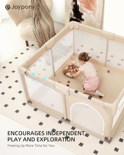 Joypony Baby Playpen, 50x50 in Small Play Pen for Babies and Toddlers, Playpen for Kids with Gate, Indoors Play Yard with Soft Breathable Mesh (Beige) - color: Beige