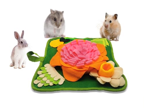 Rabbit Foraging Mat，Bunny Snuffle Mat for Hamsters Puzzle Toys Ferrets Interactive Feeding Mat for Guinea Pigs Hedgehog Chinchillas Small Animals Stress Relief (Orange Pink) - color: Orange Pink