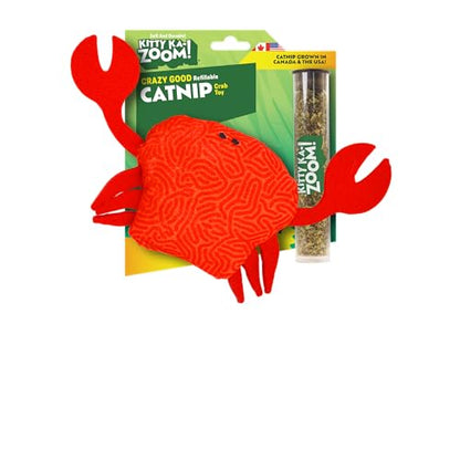 ZOOMIE Crab - Refillable Catnip Toy + Catnip | High Potency Hand Harvested Fresh | Soft Plush for Engaging Play - color: Crab