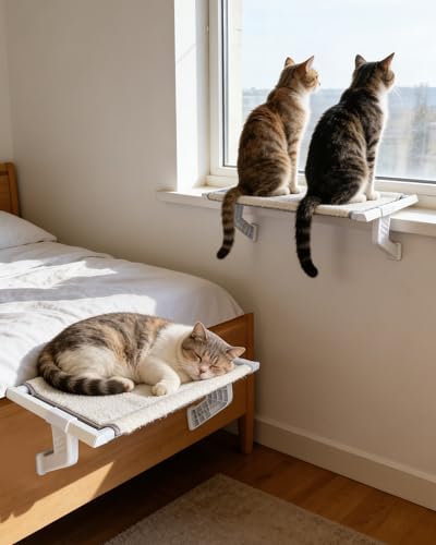 Heavy-Duty Cat Window Perch 2-Pack – All-Metal Frame Supports up to 120 lbs Each – Durable, Easy-to-Assemble Cat Hammocks for Large & Multiple Cats (XL 2PC) - size: XL (26" x 13" x 7" )