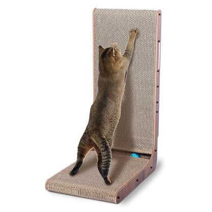 Fluffydream Cat Scratcher with Cat Toys Ball Track, Build-in Ball, L-Shaped Scratcher, Cardboard Lounge Bed, Stable and Durable, Furniture Protector, Reversible - color: L-Shape