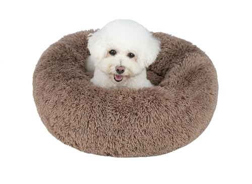 Best Pet Supplies Round Calming Dog Bed for Small, Medium & Large Dogs, Plush Donut Cuddler Pet Bed w/Raised Rim for Head, Neck Support, Anti-Slip Bottom Washable Bed - Caramel, 30 x 30 x 8 - color: Caramel, size: 30" x 30" x 8"
